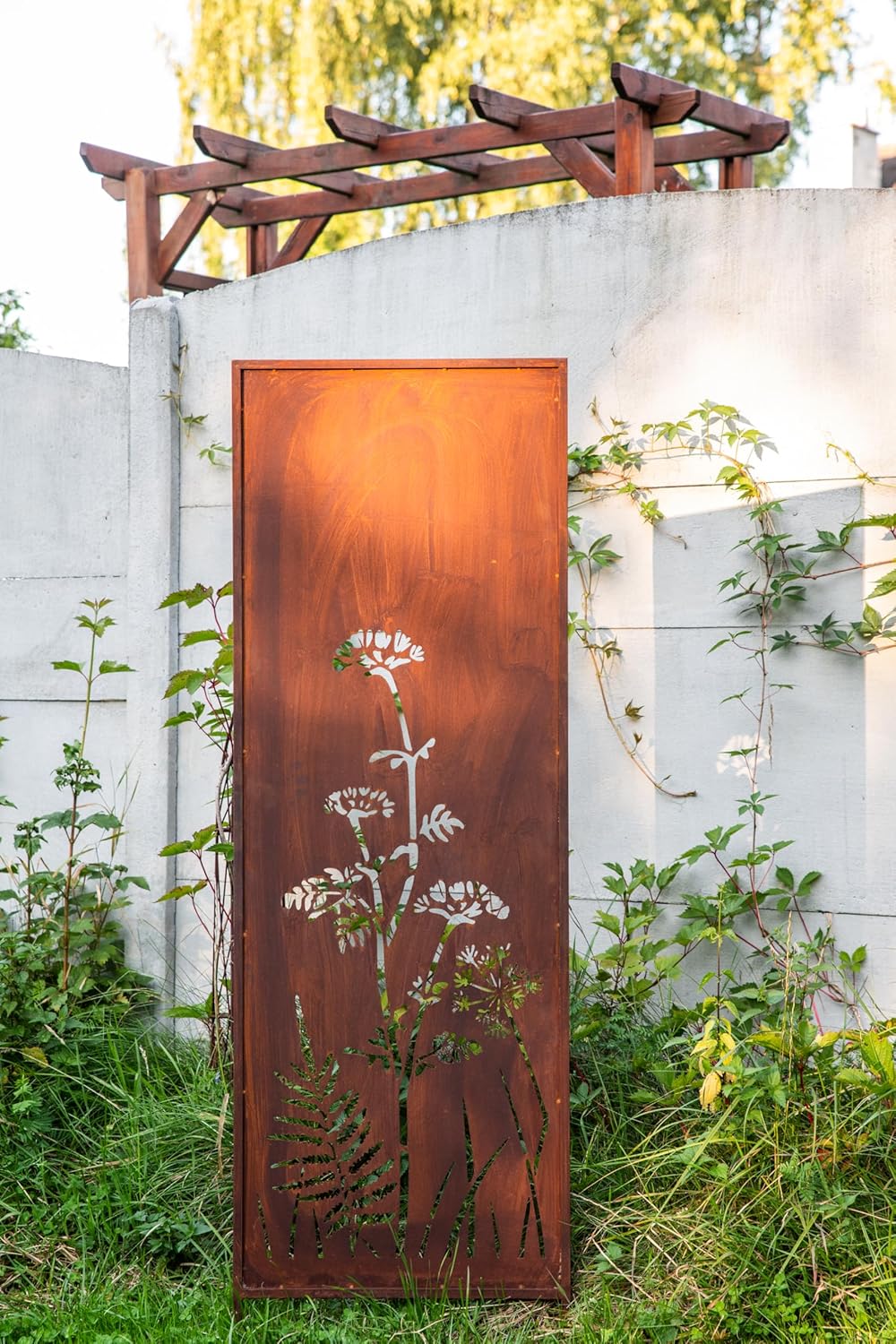 Kapaga - 2x Panel de privacidad de metal - 160 cm x 50 cm - Óxido noble - Óptica de óxido Pantalla de privacidad para jardín - Elemento de privacidad - Pared de privacidad - Decoración de jardín Valla - Óxido (Pradera)