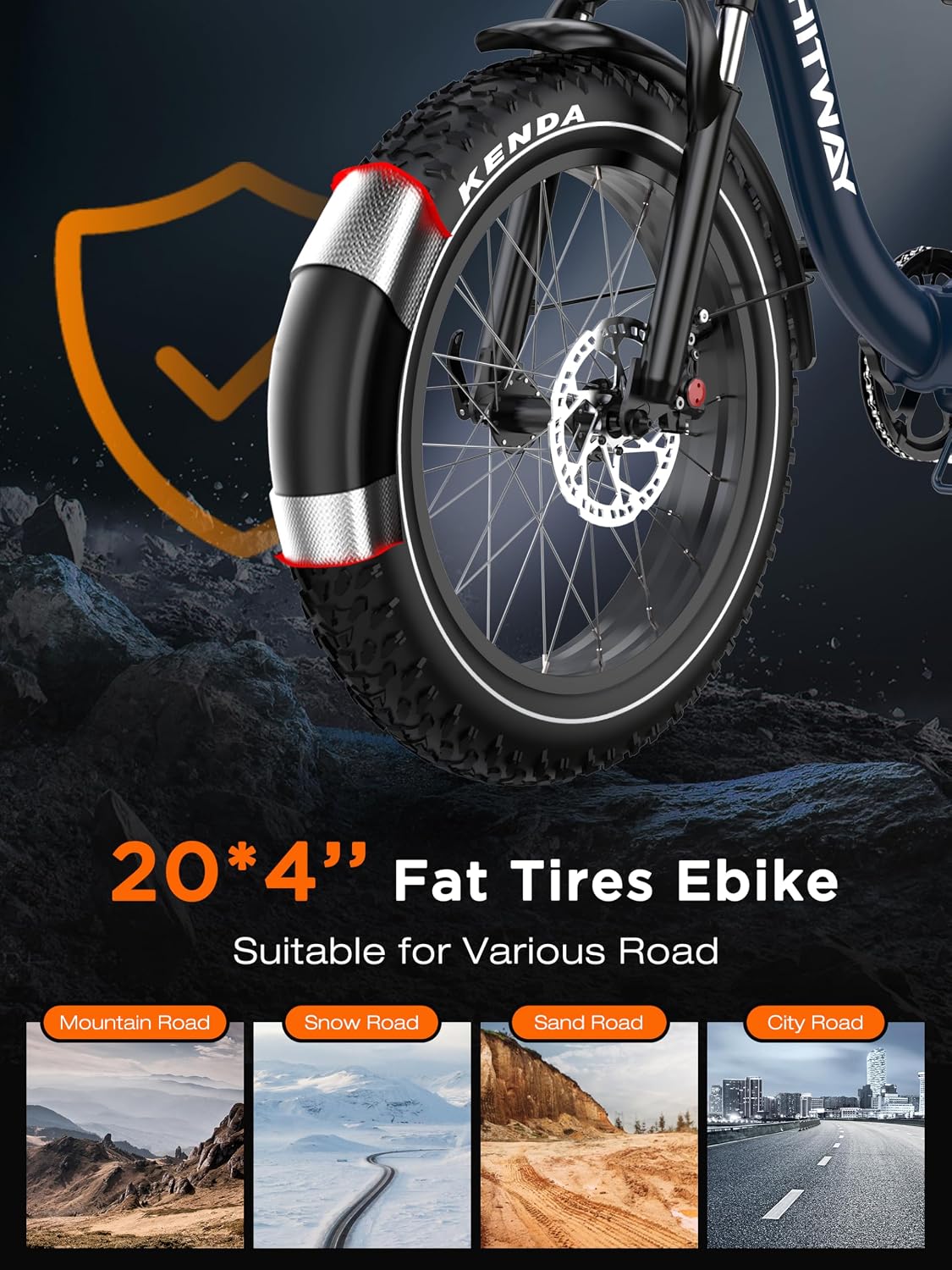 Bicicleta eléctrica HITWAY BK6S Plus con batería de 48V 27Ah y autonomía de 110-150 km, bicicleta eléctrica urbana de 20 pulgadas con neumáticos anchos y doble cesta portaequipajes, motor de 250W, 25 km/h, cambio de 7 velocidades