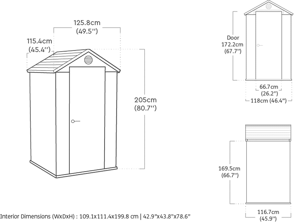 KETER Cobertizo de jardín de resina Darwin 4X4 - 125 x 184 x 205 cm - Compacto, duradero y resistente a la intemperie - Color gris moderno