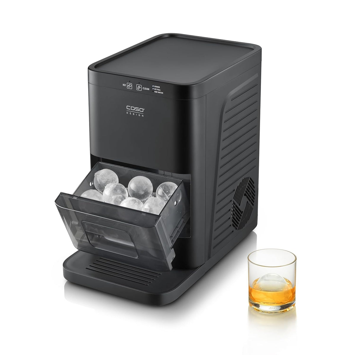 CASO IceBall Pro Máquina para hacer esferas de hielo con compresor - Esferas de hielo cristalinas de 50-55 mm, 2 esferas/hora, depósito de agua de 1,3 l, autolimpieza, pantalla LED, negro mate