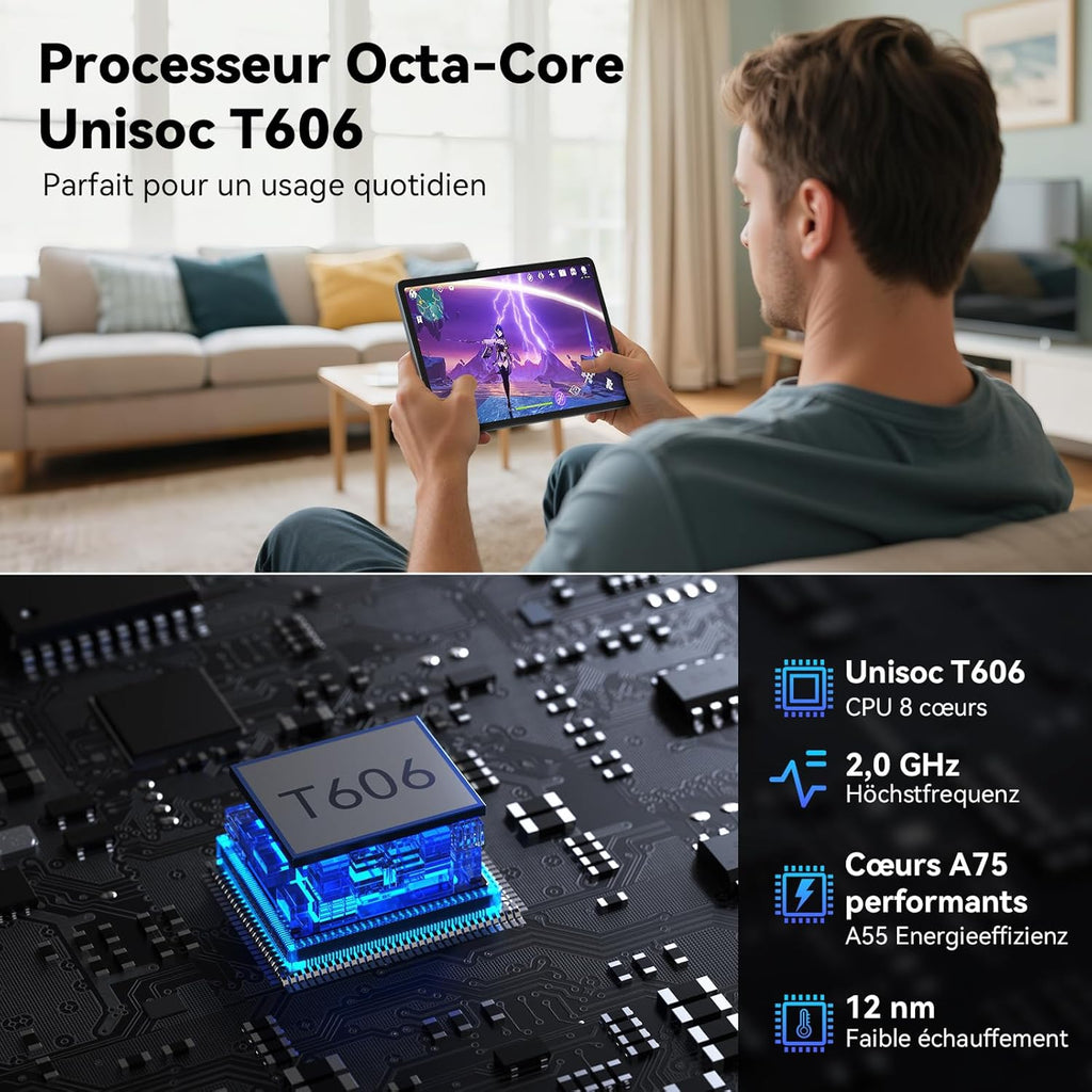 Tableta modelo 2026 de 10 pulgadas con lápiz óptico, Android 15, ultra eficiente - Teclado y ratón incluidos - Tabletas Android con IA Gemini, procesador, 8 GB de RAM + 256 GB de ROM, Widevine L1, 5 años de garantía