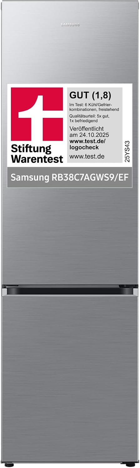 Frigorífico combi Samsung RB38C7AGWS9/EF, 203 cm, 387 l, frigorífico con congelador IA, SmartThings AI Energy Mode, Cool Select+, Twin Cooling Plus, Metal Cooling, aspecto acero inoxidable