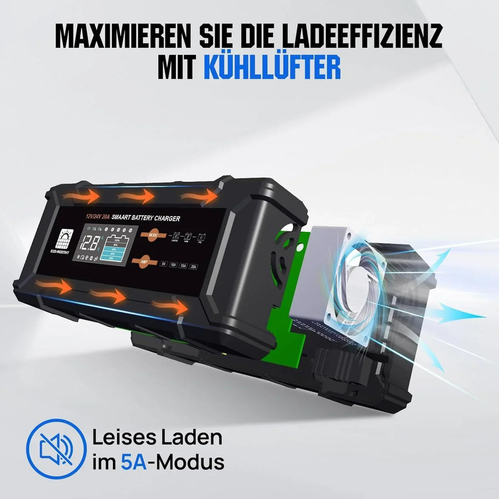 ECO-WORTHY LiFePO4 12V 100Ah Bluetooth con cargador de 12/24V 20A, BMS, protección contra bajas temperaturas para autocaravana, barco y caravana