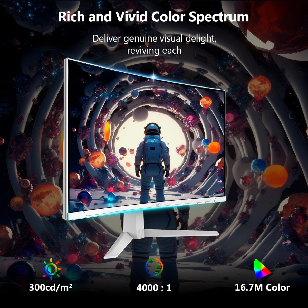 Monitor Gaming Curvo Z-Edge Blanco 27'' 300Hz (DP1.4 × 2), 1ms MPRT, FreeSync, FHD, 240Hz (HDMI2.0 × 2), Monitor Gaming LED Blanco 16:9, Inclinación Ajustable, 1500R VA, 4000:1, VESA (Cable DP Incluido)