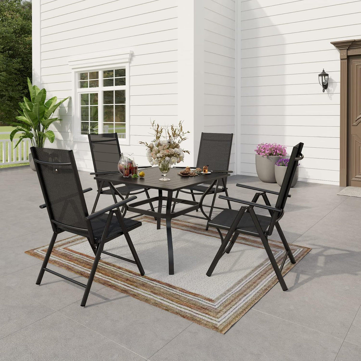 Mesa de jardín PHI VILLA resistente a la intemperie, revestimiento electrónico, metal, 94×94×71 cm, mesa de comedor cuadrada para exteriores, mesa de jardín, mesa de terraza, mesa de balcón, resistente a la intemperie, negra