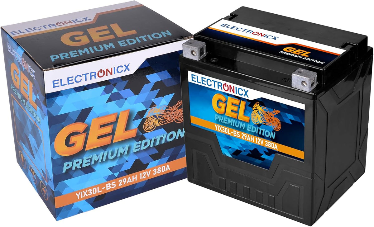Electronicx GEL YIX30L-BS 12V 29Ah 380A – Batería de moto potente, sin mantenimiento, sellada y estanca. Perfecta para Harley, ATV o scooter. Robusta, fiable y lista para usar.