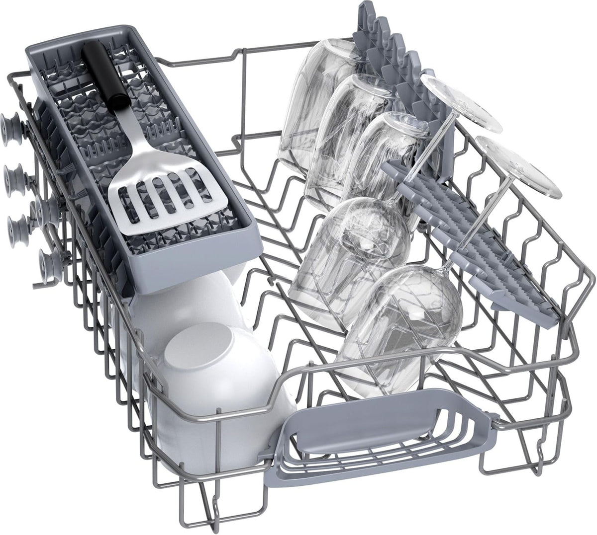 Lavavajillas inteligente Bosch Serie 2 SPV2IKX10E, totalmente integrable, 45 cm de ancho, cesta para cubiertos, secado extra con solo pulsar un botón, InfoLight punto de luz rojo en el suelo, protección AquaStop contra daños por agua, blanco