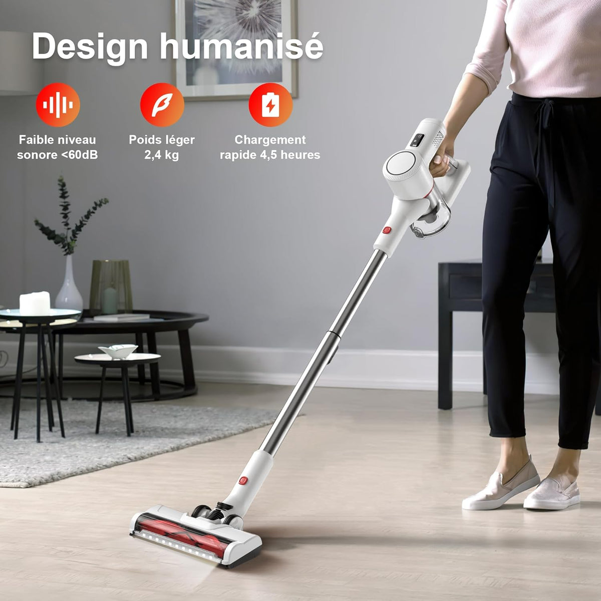 Aspiradora Escoba Sin Cable - Potente, Recargable, Silenciosa y Ligera, Ideal para Suelos, Alfombras y Pelo de Mascotas