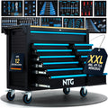 Carro de herramientas XXL NTG – equipado con 471 piezas – 12 cajones con encimera de madera, bloqueable, móvil sobre ruedas – Carro de taller profesional de metal para garaje y taller