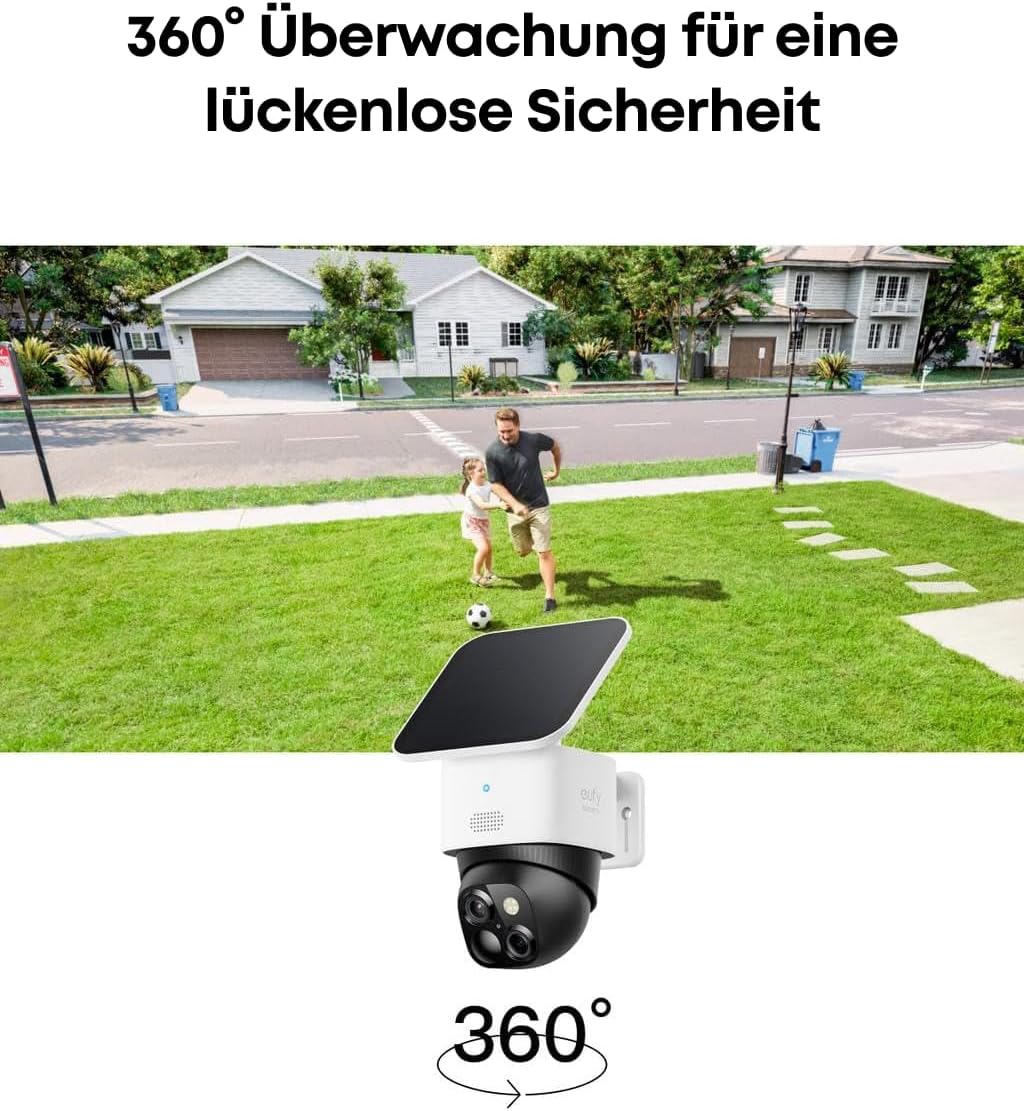 eufy Security SoloCam paquete de 2, cámara de seguridad exterior solar, vigilancia de 360°, sin puntos ciegos, cámara de seguridad exterior con Wi-Fi de 2,4 GHz, uso sin cuotas, compatible con HomeBase 3