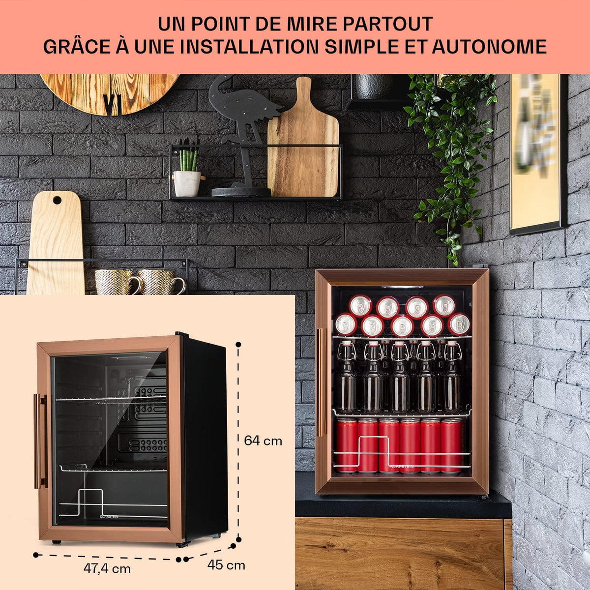 Mininevera KLARSTEIN de 60 L para bebidas y cerveza, frigorífico pequeño y silencioso, minibar interior/exterior, nevera pequeña para camping, almacenamiento de vinos, cosméticos, estantes ajustables, 3-10 °C