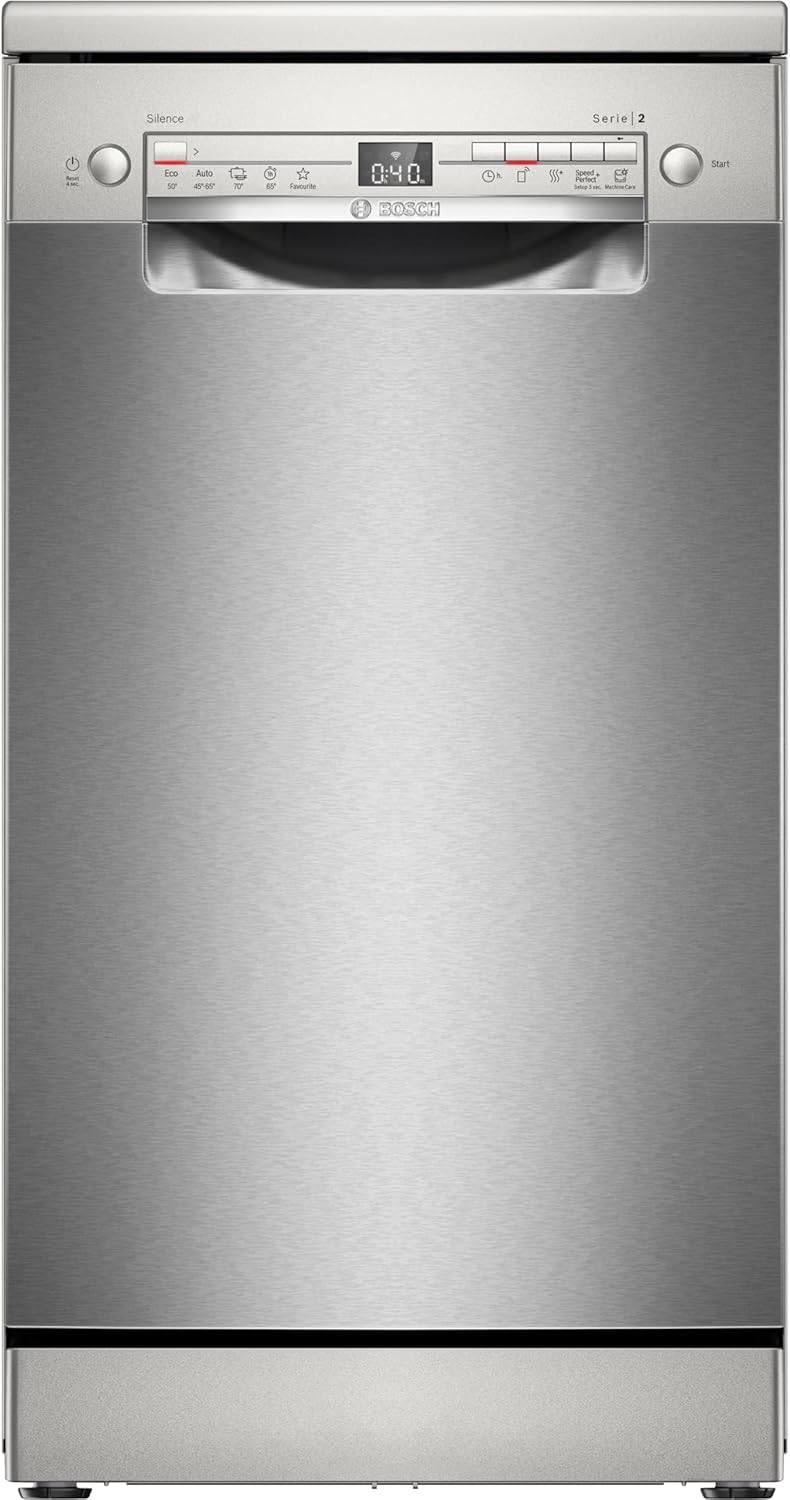 Lavavajillas inteligente Bosch Serie 2 SPV2IKX10E, totalmente integrable, 45 cm de ancho, cesta para cubiertos, secado extra con solo pulsar un botón, InfoLight punto de luz rojo en el suelo, protección AquaStop contra daños por agua, blanco