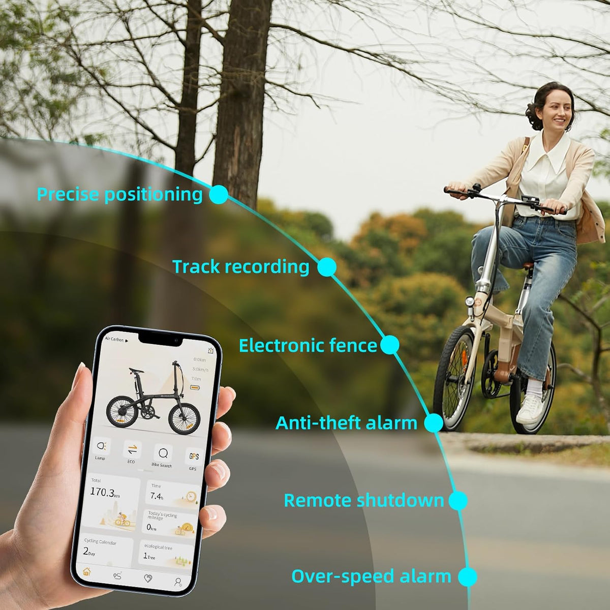 Bicicleta eléctrica ADO Air Carbon, bicicleta plegable, ebike para mujer/ebike para hombre, bicicleta, bicicleta plegable con transmisión por correa, 14,5 kg, pantalla LCD IPS, GPS, aplicación ADO, 250 W