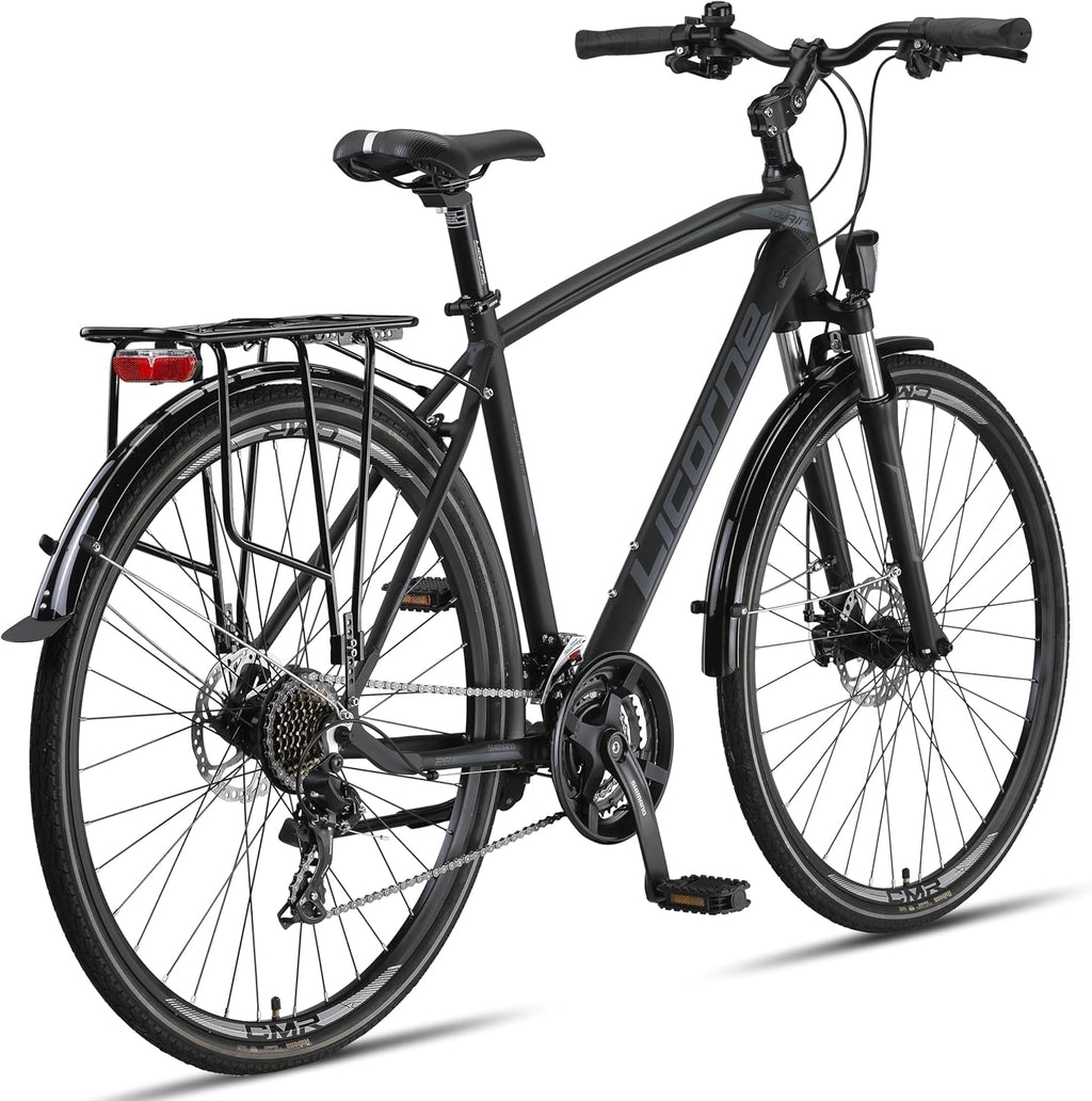 Bicicleta de trekking y turismo premium Licorne Bike de 28 pulgadas, con cuadro de aluminio y frenos de disco, para niños, niñas, mujeres y hombres - 21 velocidades - bicicleta de montaña - bicicleta cross