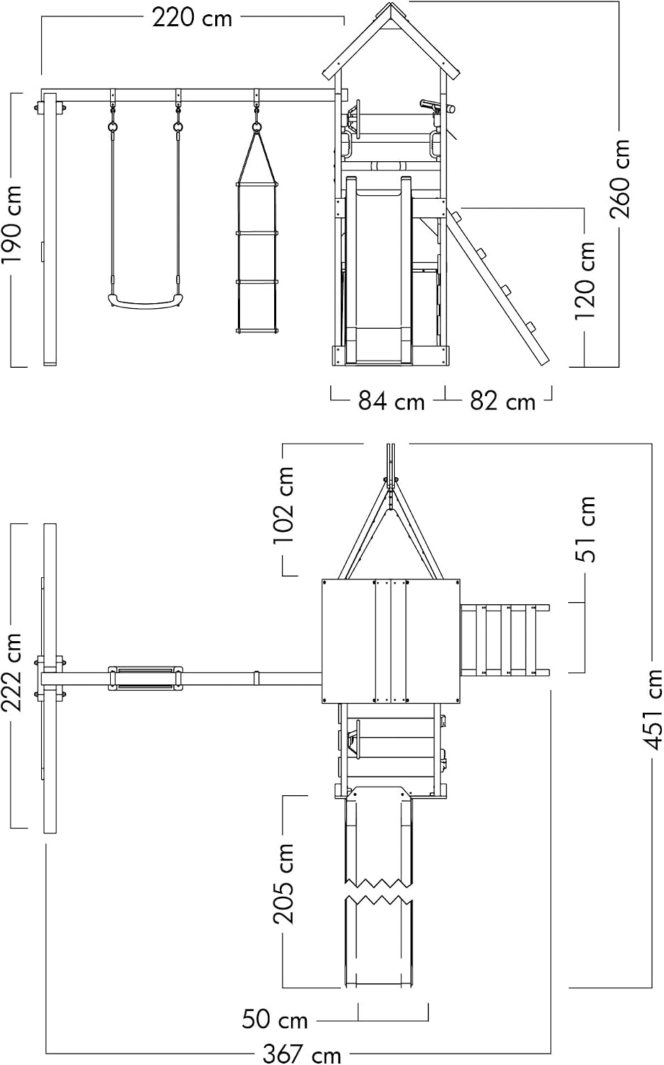 Torre de juegos con columpio y tobogán azul SeaFlyer de WICKEY, torre de escalada para niños al aire libre con arenero, escalera y accesorios de juego para el jardín