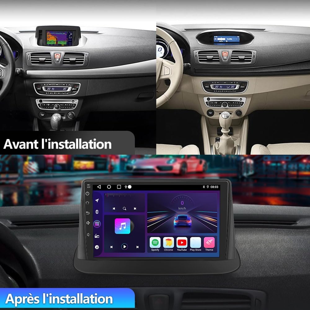 AWESAFE Autorradio Android 13 para Renault Megane 3 Fluence Samsung SM3 2008-2014, pantalla táctil de 9", WiFi, CarPlay y Android Auto, 2GB RAM + 64GB ROM, Bluetooth, GPS, FM/AM, DSP