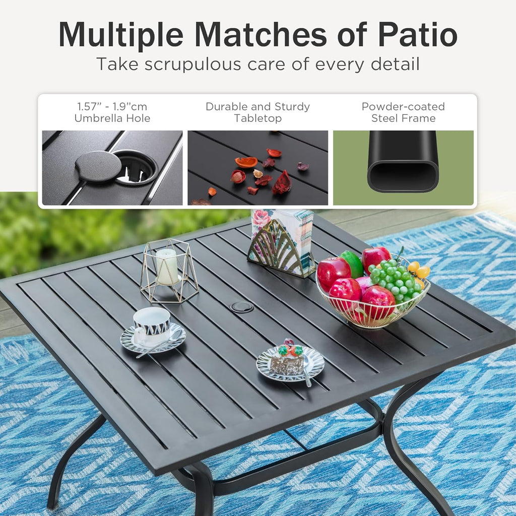 Mesa de jardín PHI VILLA resistente a la intemperie, revestimiento electrónico, metal, 94×94×71 cm, mesa de comedor cuadrada para exteriores, mesa de jardín, mesa de terraza, mesa de balcón, resistente a la intemperie, negra