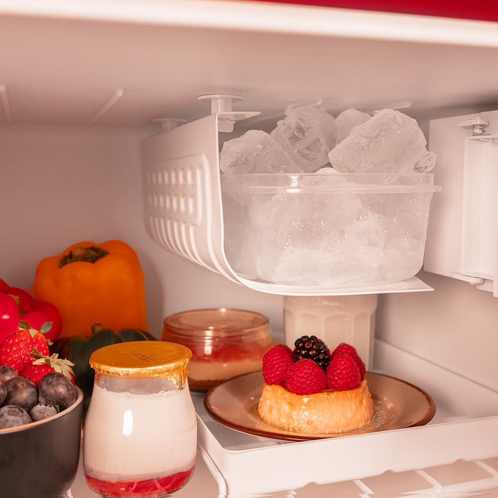 Cecotec Mini Frigo Bolero CoolMarket TT Origin 45 Rouge. Frigorífico de mesa retro de 45 l, 55 cm de alto, 44,7 cm de ancho, clase energética E, cubitera y tirador cromado, rojo