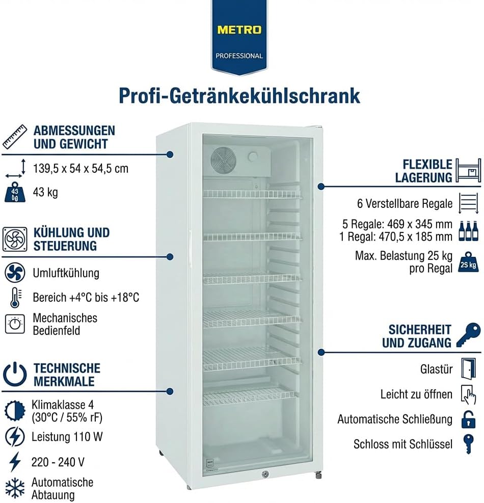 Refrigerador de bebidas METRO Professional GSC4240, 237 L, 110 W, 6 estantes ajustables, blanco