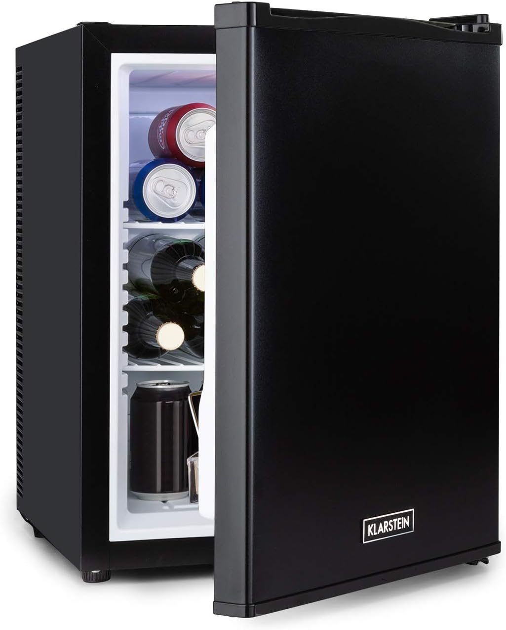 KLARSTEIN Happy Hour Mini nevera silenciosa para habitación/cosméticos, ultracompacta, minibar, refrigerador para alimentos, bebidas, estantes ajustables, mini nevera para camping, coche, 5-15°C, 40L