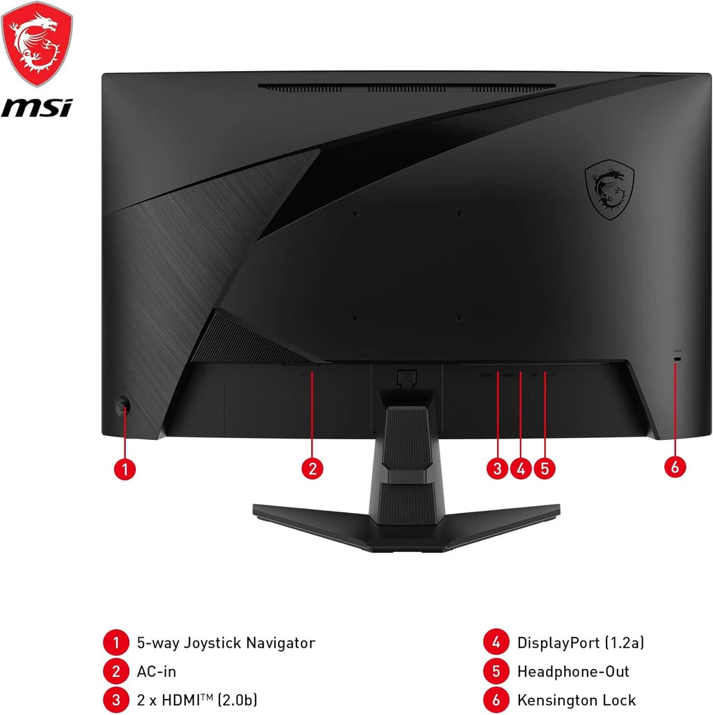 Monitor gaming curvo MSI MAG 27C6F de 27" FHD - Panel Rapid VA 1920 x 1080 1500R, 180 Hz / 0,5 ms (GtG, Mín.), Adaptive-Sync - DP 1.2a, HDMI CEC