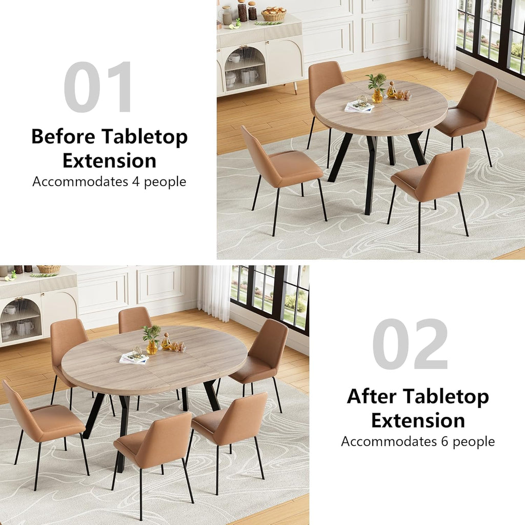 Mesa de comedor redonda extensible para 4-8 personas, mesa de comedor redonda moderna, mesa de cocina pequeña con base de metal estable, mesa que ahorra espacio para comedor, hogar, oficina (vintage, 100-140 cm)