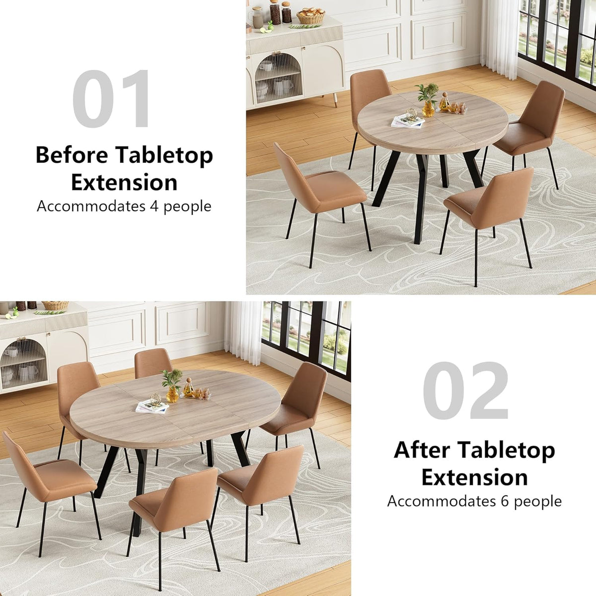 Mesa de comedor redonda extensible para 4-8 personas, mesa de comedor redonda moderna, mesa de cocina pequeña con base de metal estable, mesa que ahorra espacio para comedor, hogar, oficina (vintage, 100-140 cm)