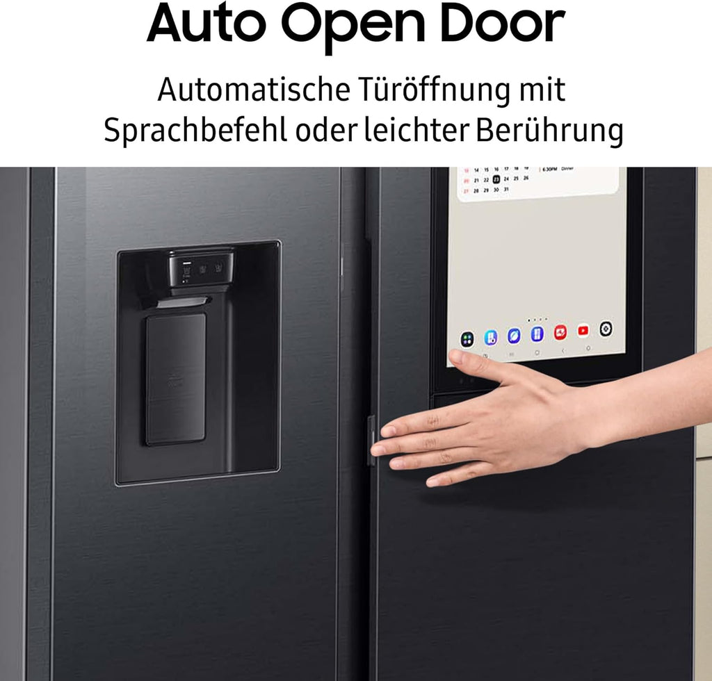 Frigorífico americano Samsung RS90F66BEFEF, frigorífico AI con congelador, 178 cm, 614 l, dispensador de hielo/agua con conexión a la red, Family Hub, AI Energy & Voice Control, acero inoxidable negro