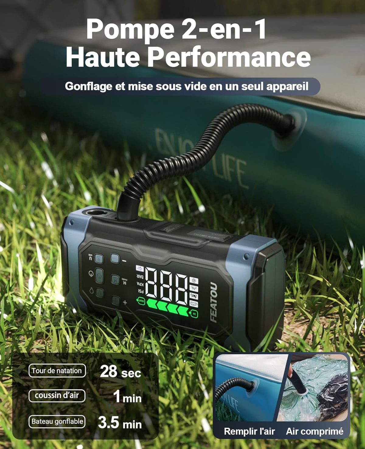 Arrancador de batería de coche 7000A con inflador, cargador arrancador para todos los motores de gasolina y diésel de 12L, carga rápida de 30 W, arrancador portátil con compresor de 12V