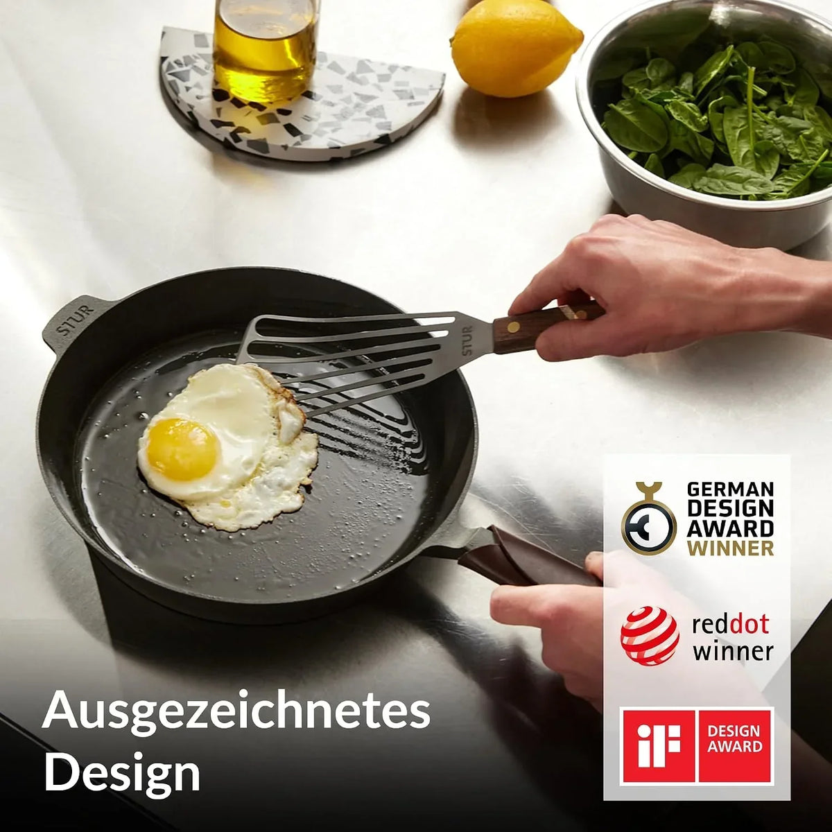 Sartén de hierro fundido de 28 cm, apta para inducción y todo tipo de cocinas, pulida finamente, sin recubrimiento, fabricada en Alemania.