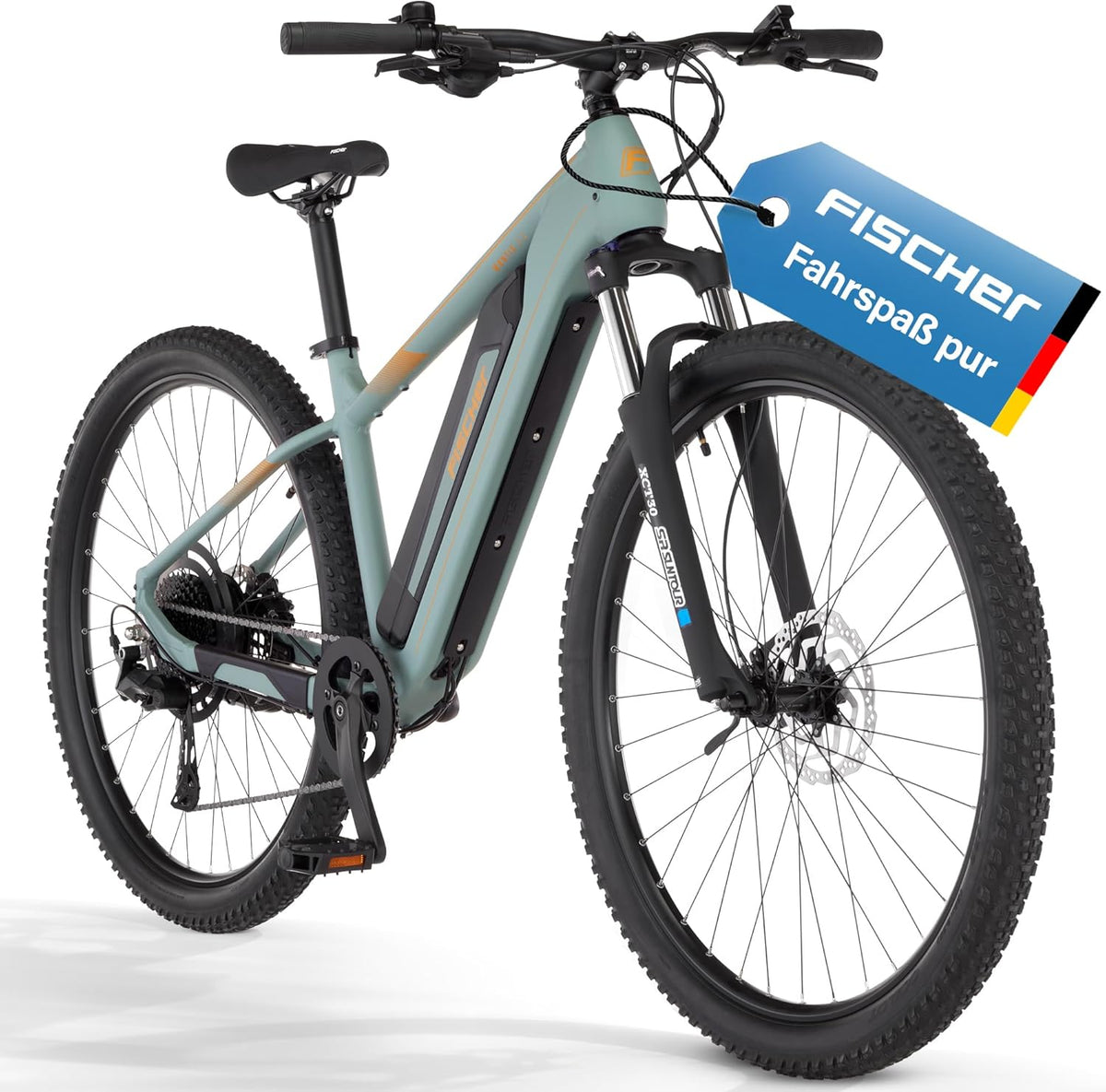 Bicicleta eléctrica de montaña Fischer E-Bike MTB Montis 2.2 Active para hombre y mujer, talla de cuadro 49, motor trasero 50 Nm, batería de 48 V