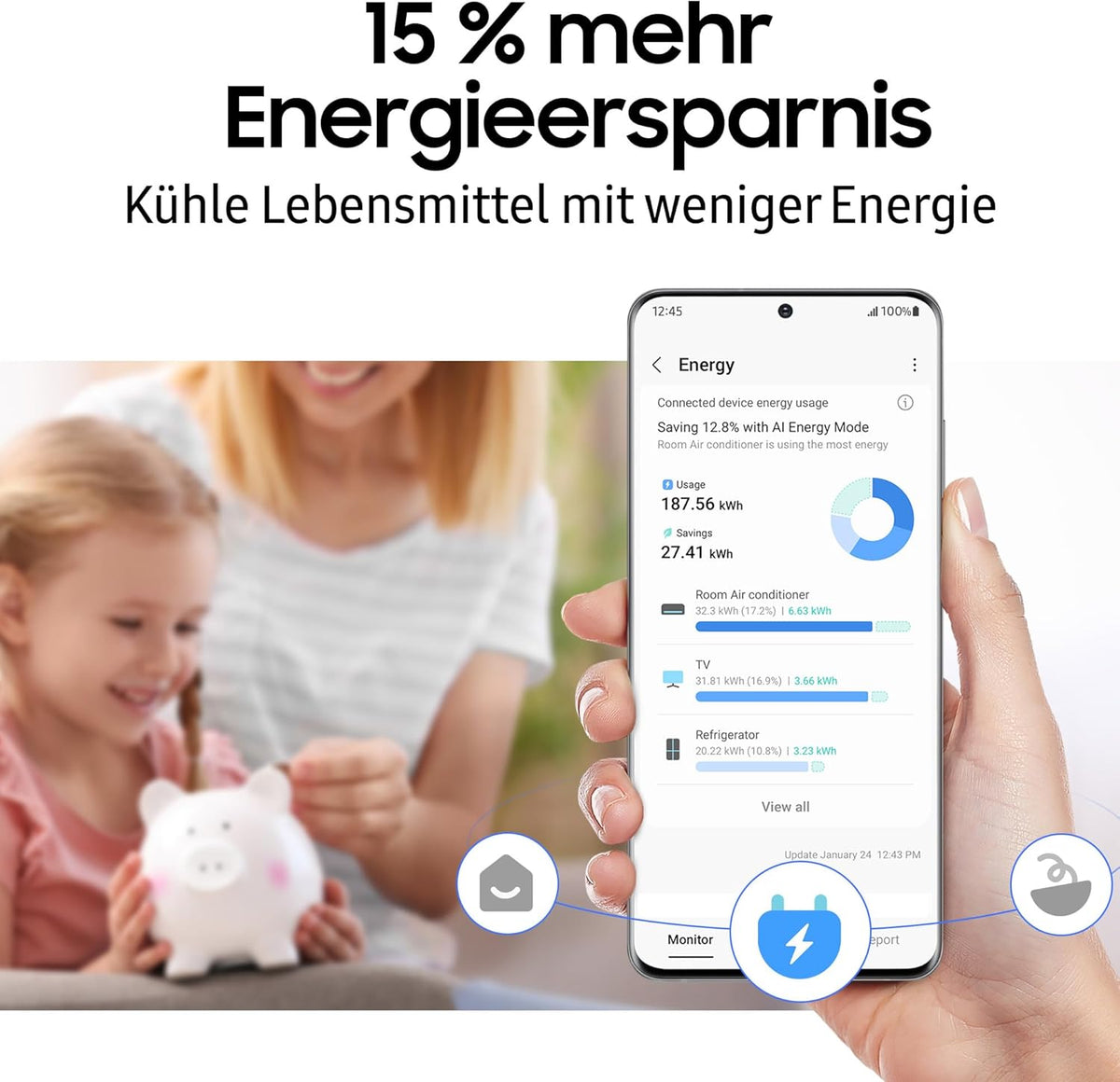 Frigorífico combi Samsung RB38C7AGWS9/EF, 203 cm, 387 l, frigorífico con congelador IA, SmartThings AI Energy Mode, Cool Select+, Twin Cooling Plus, Metal Cooling, aspecto acero inoxidable
