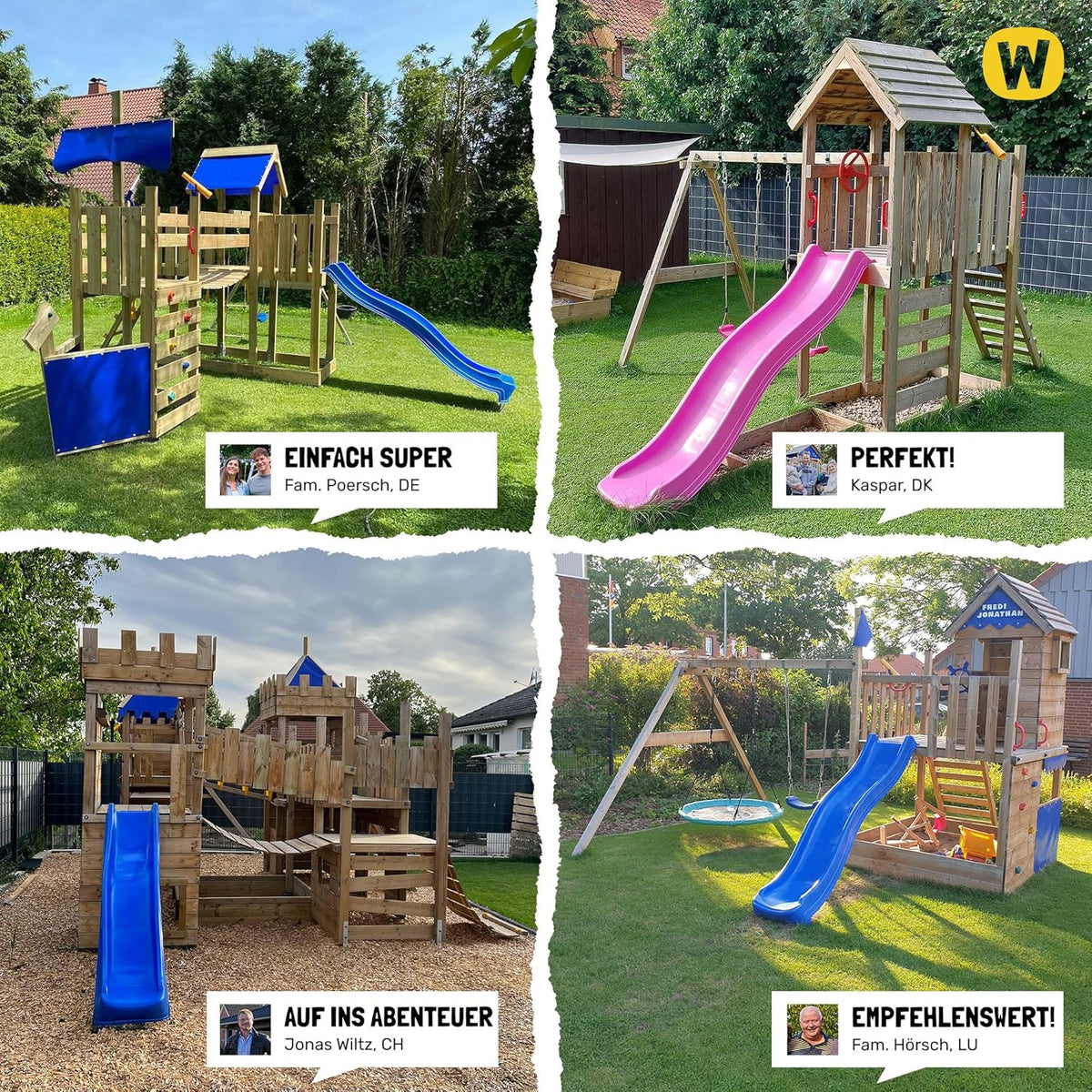 Torre de juegos Wickey MultiFlyer Light, columpio y tobogán verde pastel, torre de escalada infantil para exterior con arenero, escalera y accesorios de juego para el jardín