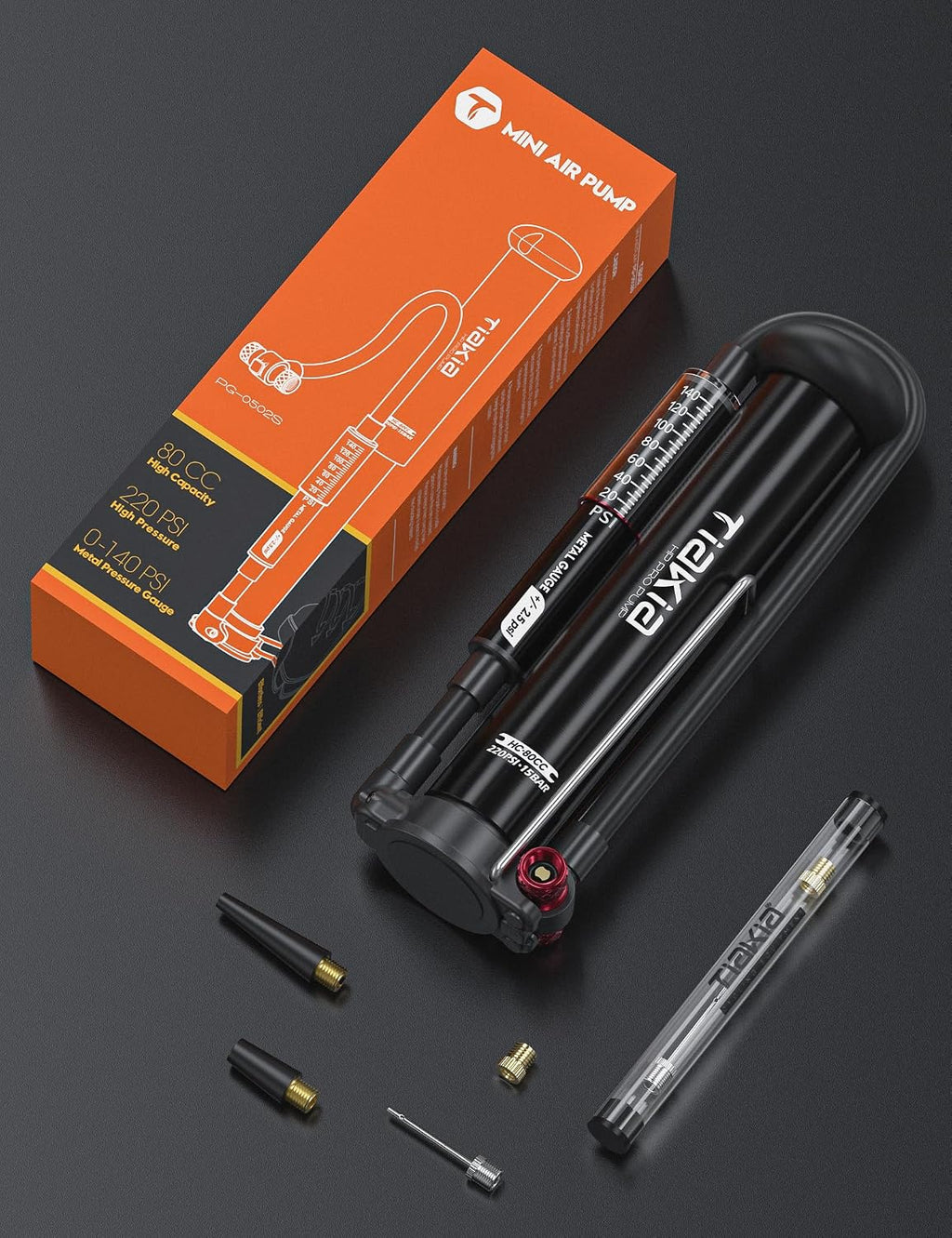 Bomba de pie para bicicleta con manómetro 220 PSI, minibomba de aire de aluminio compatible con válvulas Schrader, Presta y Dunlop, portátil