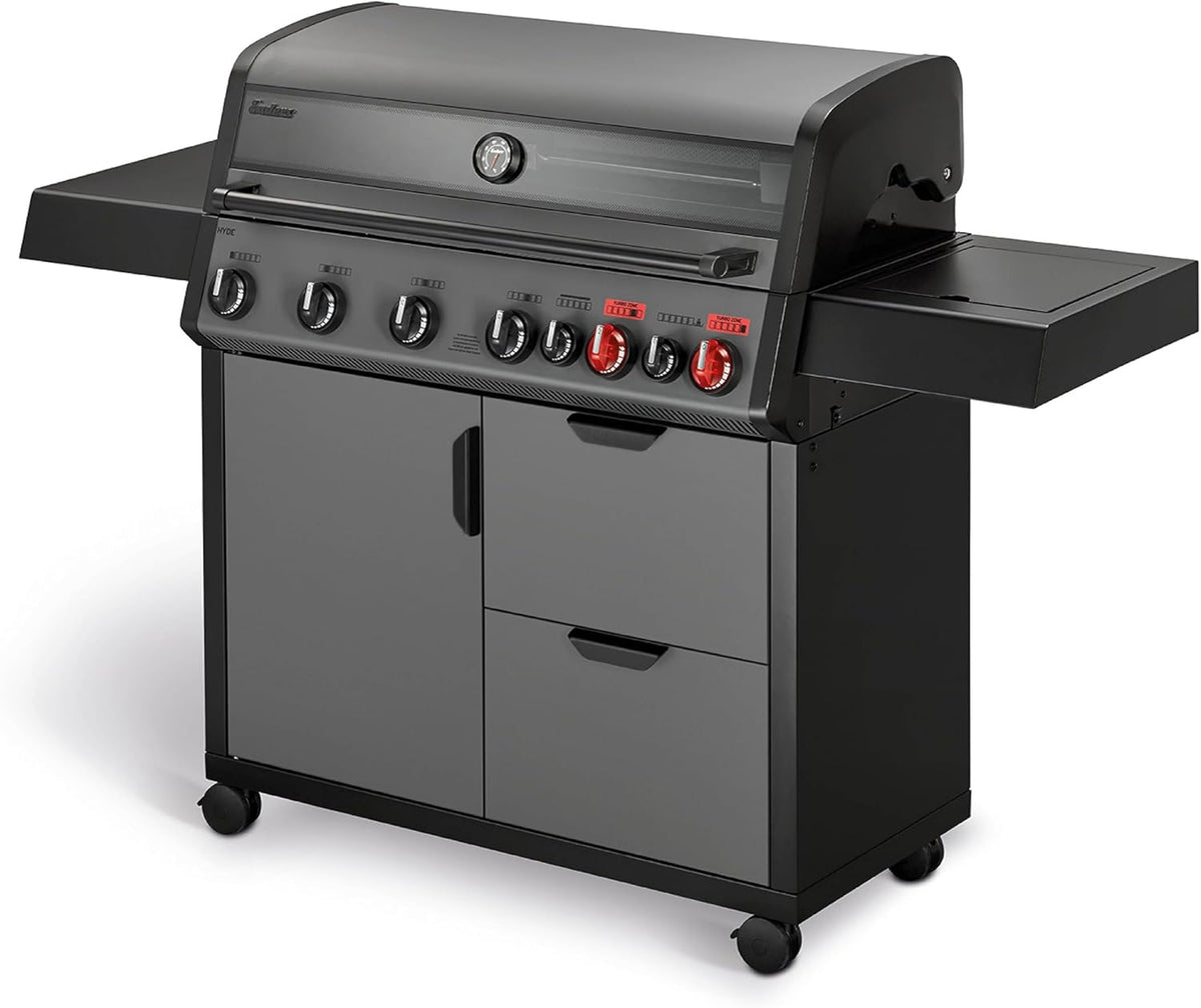 Barbacoa de gas Enders Hyde 6 SIKR Turbo, 6 quemadores de acero inoxidable para un potente asado directo e indirecto, TURBO ZONE de 800 °C, SWITCH GRID, quemador trasero infrarrojo y hornillo lateral n.º 8044