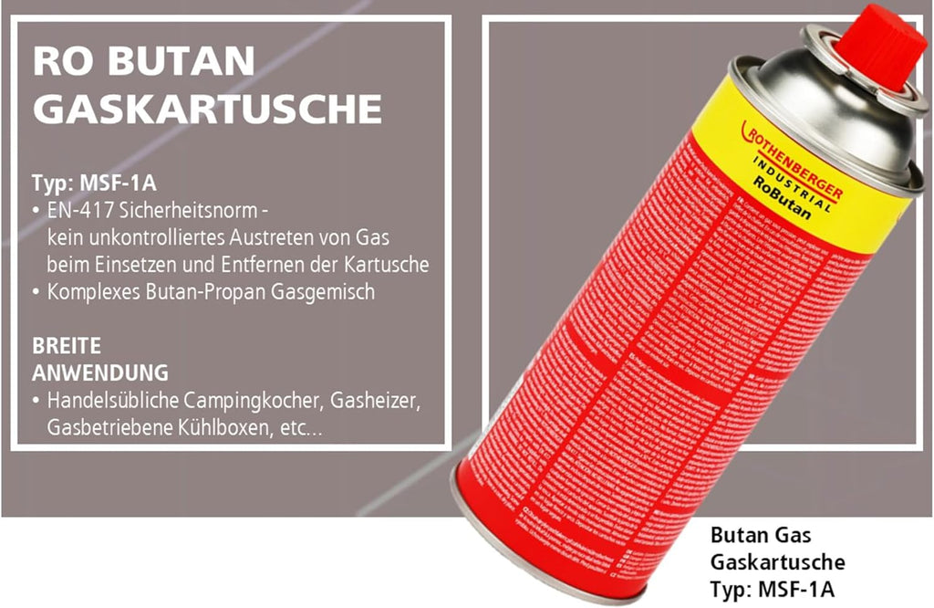 Cartucho de gas industrial Rothenberger Robutan 220 g/393 ml, cierre de bayoneta, MSF-1A, cartucho de gas con válvula, quemador de camping para exteriores, herbicida