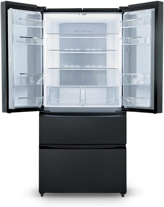 SCHNEIDER SCFD558NFB, Frigorífico multipuertas, No Frost, 531L (345+186), Desescarche automático, 3 estantes de cristal, Alarma de puerta, Patas ajustables, 41dB, Negro mate