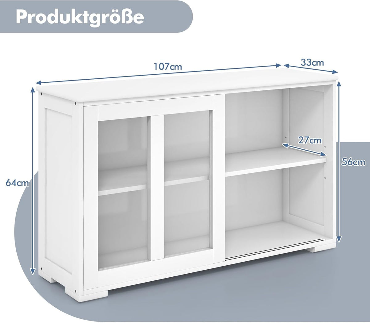 Aparador COSTWAY, mueble de cocina con puertas correderas de cristal y estante ajustable, aparador armario de almacenamiento, para cocina, comedor, sala de estar, 107 x 33 x 64 cm, madera (blanco)