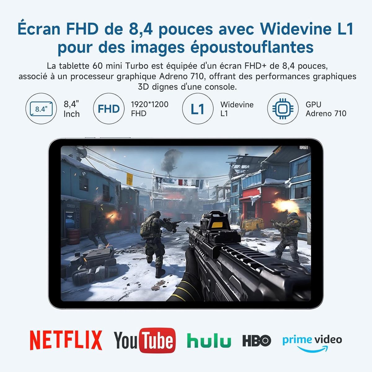ALLDOCUBE iPlay60 Mini Turbo - Tablette 8.4": Pantalla FHD 2K | Snapdragon 6 Gen1 | Android 14 | 16+128GB | Widevine L1 | Tablet Android 14 para Streaming y Juegos | WiFi