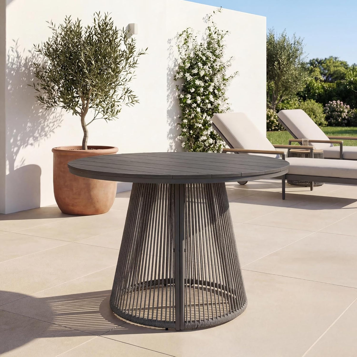 Set de muebles de jardín di volio MAZARO – Grupo de comedor para exterior con mesa redonda y 4 sillas, conjunto de jardín resistente a la intemperie (Gris)