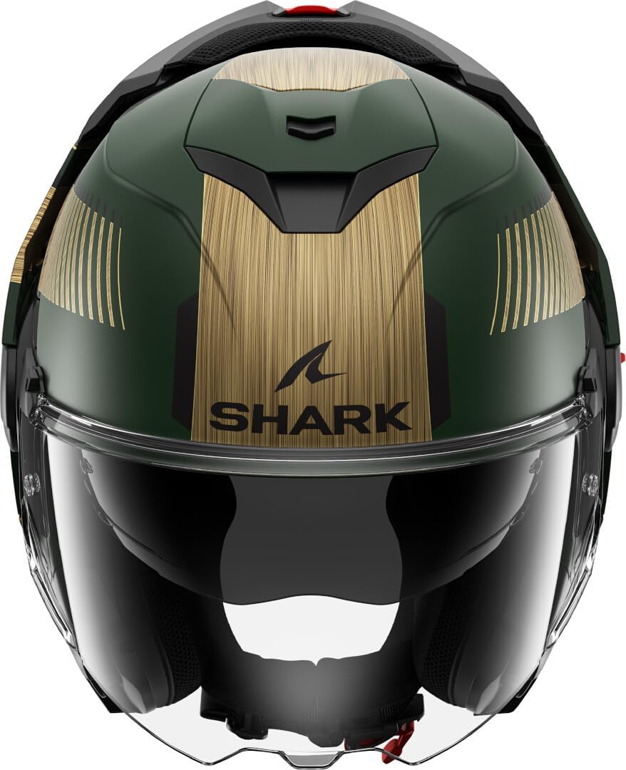 SHARK, Casco de moto modular OXO SIKTER Green Chrome Gold GUQ, M