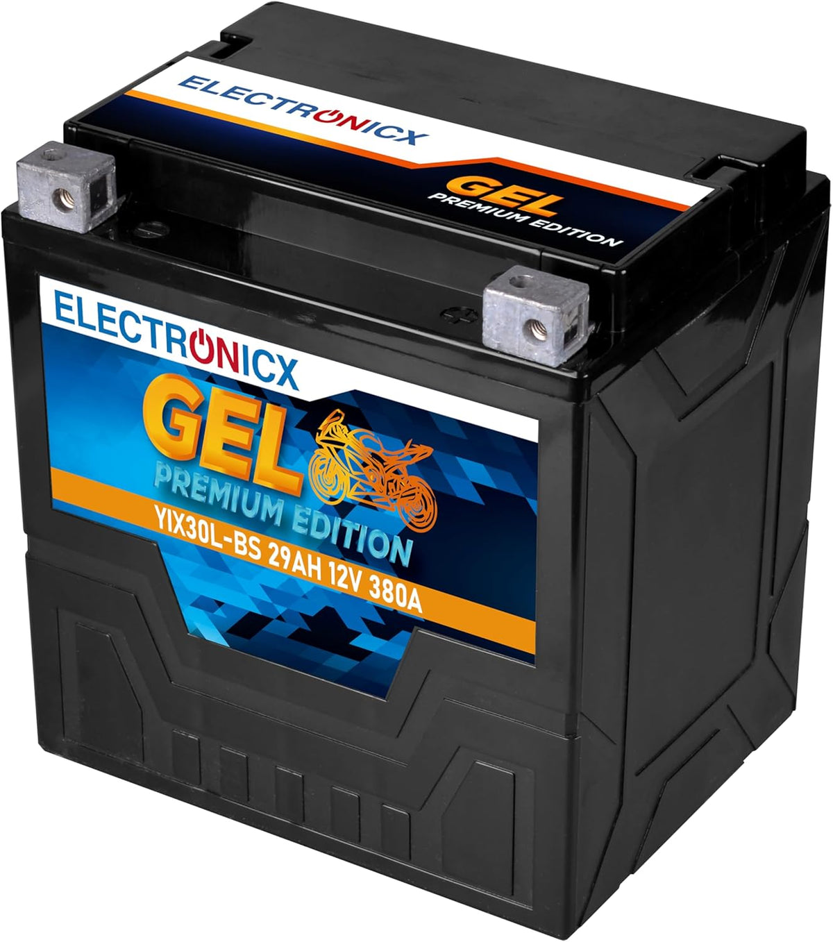 Electronicx GEL YIX30L-BS 12V 29Ah 380A – Batería de moto potente, sin mantenimiento, sellada y estanca. Perfecta para Harley, ATV o scooter. Robusta, fiable y lista para usar.