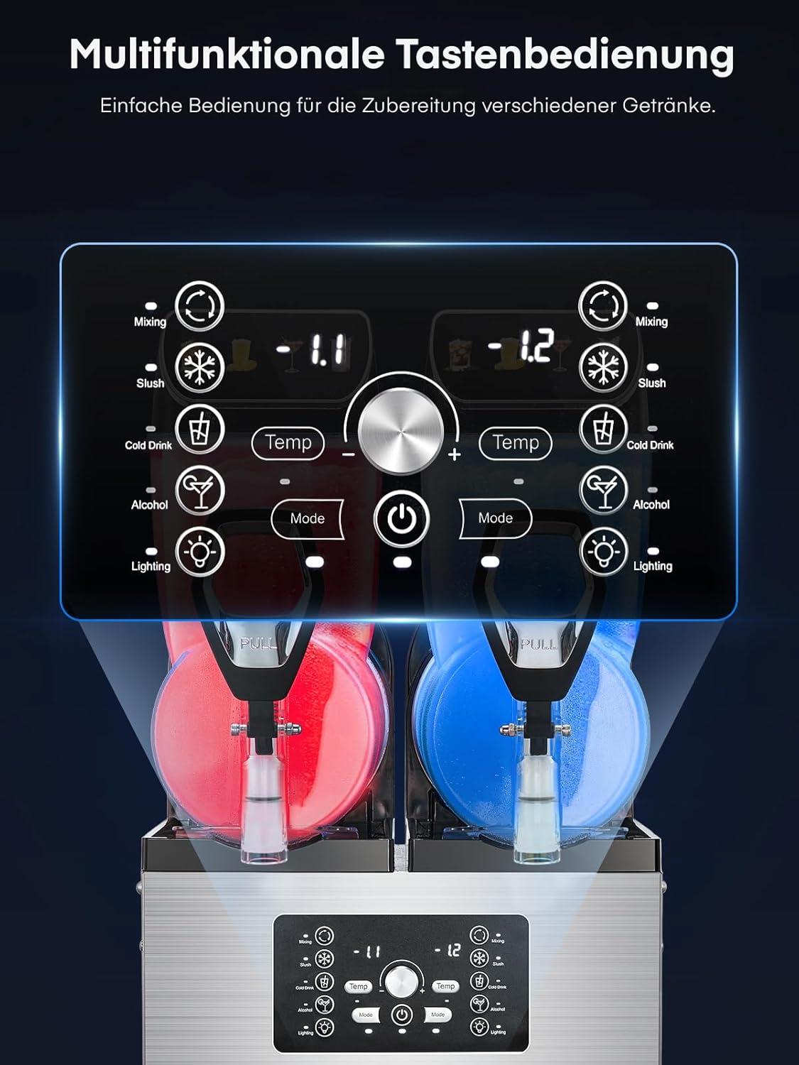 Máquina de granizados comercial FOHERE, máquina de granizados con tanques de 30L, control independiente de tanques, máquina de granizados para restaurantes, cafeterías, bares y fiestas