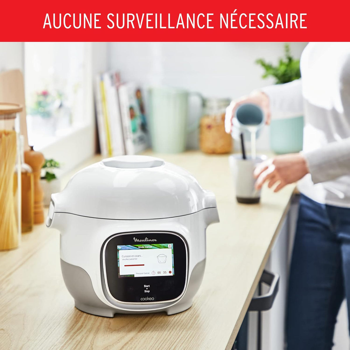 Moulinex Cookeo Touch Wifi Mini, multicocina inteligente de alta presión, 3 litros, 100 recetas integradas y recetas gratuitas vía Wifi, pantalla táctil, YY5132FB, Blanco