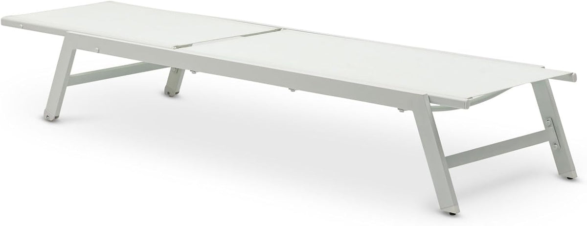 Tumbona de jardín IDIMEX ESPIRITU, altura regulable, color blanco crema – Tumbona de sol con cabezal ajustable de aluminio y textilene resistente a los rayos UV, para terraza, balcón, jardín, tumbona de relax para exterior