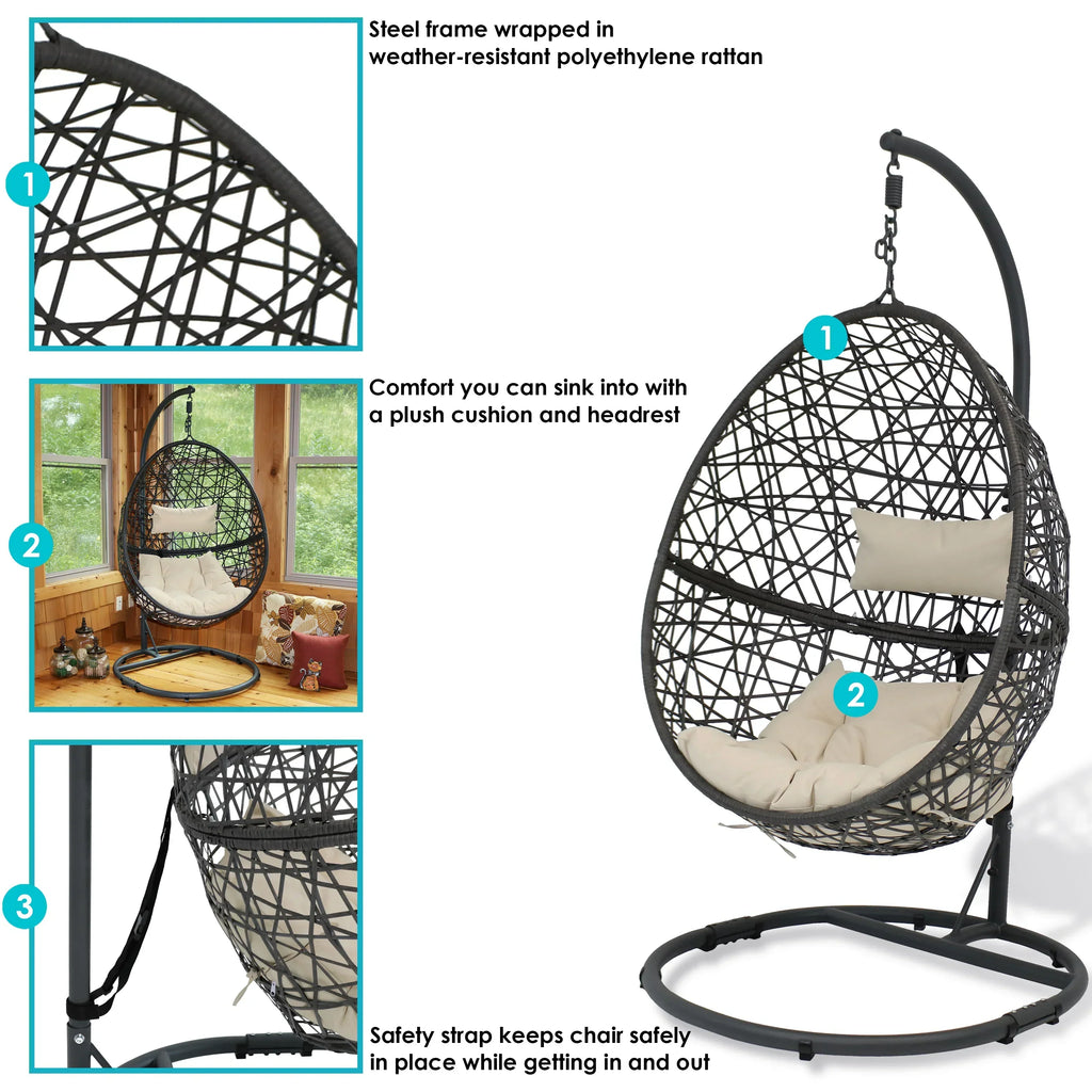 Silla Colgante en Forma de Huevo Sunnydaze Caroline 2025 con Estructura de Acero y Cojín