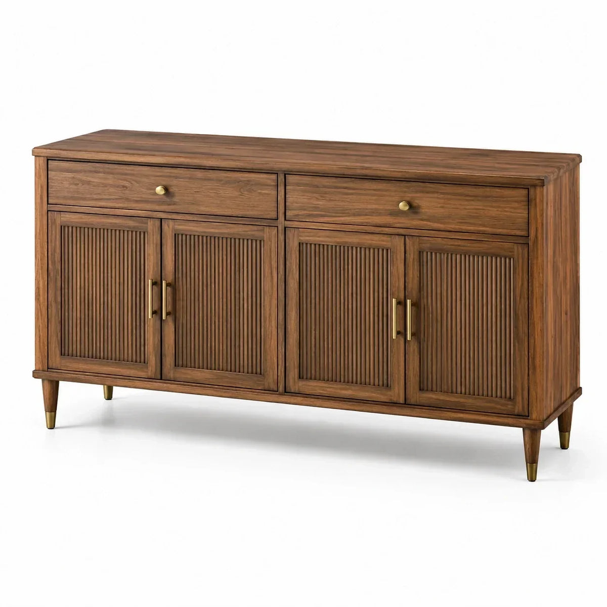 Aparador de madera de nogal, 2 cajones, 4 puertas, marrón, 160 cm