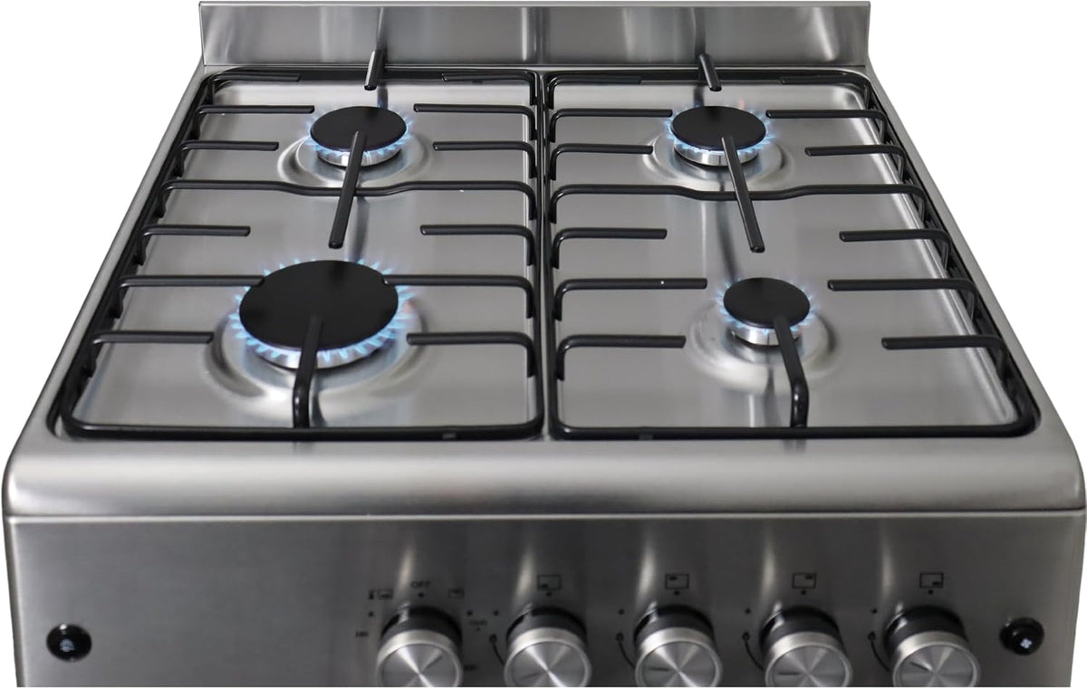 Cocina de gas Gasline SHGG6060FGIX de acero inoxidable, 60 cm, horno de gas con termostato y ventilador.
