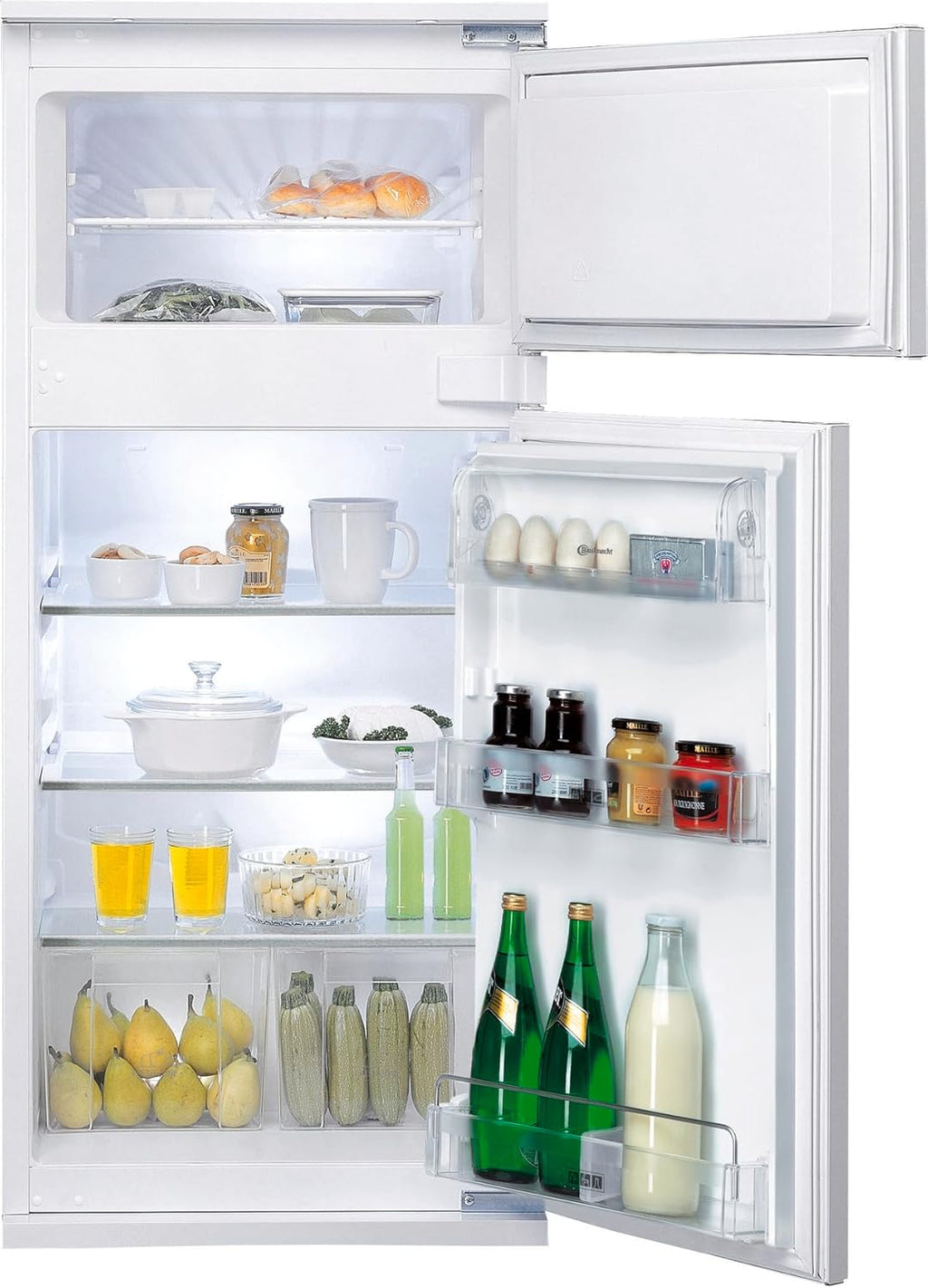Frigorífico combi integrable Bauknecht KDI 12S2, 173 l, control electrónico de temperatura, descongelación automática, iluminación LED, 36 dB (silencioso), puerta reversible, clase energética E, blanco