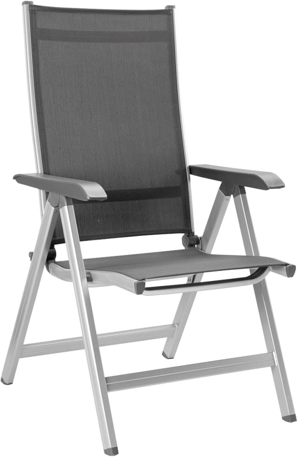 Silla de jardín de respaldo alto Kettler Basic Plus Advantage, ajustable, fácil de plegar, silla plegable práctica, aluminio y plástico resistente, muebles de jardín resistentes a la intemperie, plata/antracita